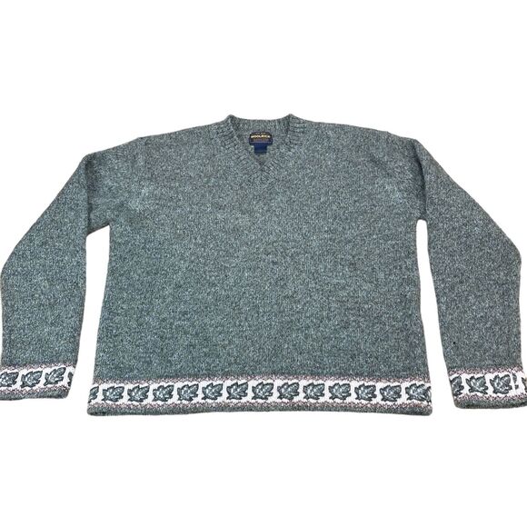 Vintage Woolrich Womens * M-L Gray Knit Wool V Neck Ivy Trim Pullover with FLAW - Picture 5 of 13